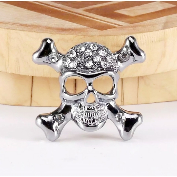 Silver plated crystal skull and crossbone necklace/brooch with gold chain - Picture 8 of 16